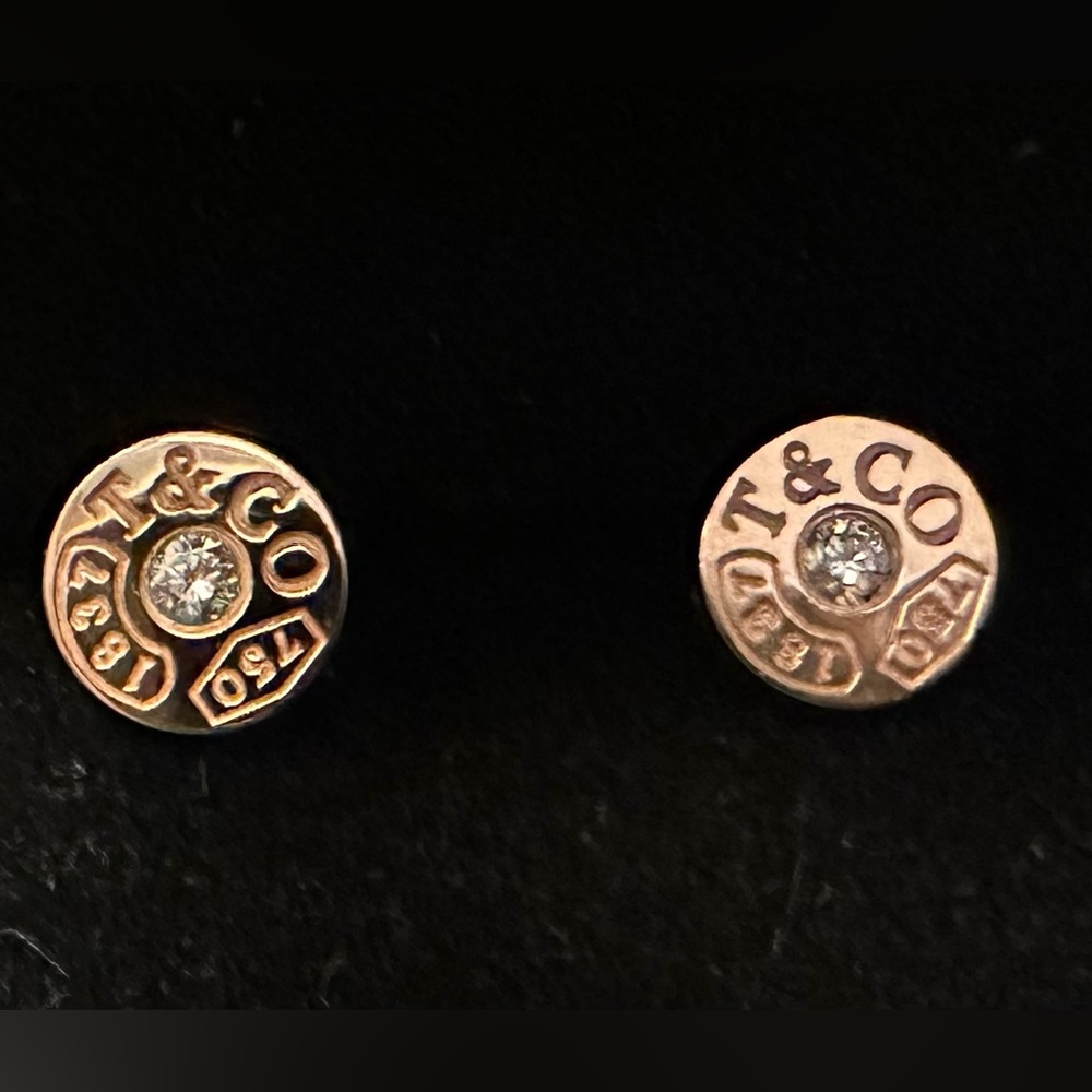 Tiffany & Co Rose Gold 1837 Circle Stud Earrings with Diamonds